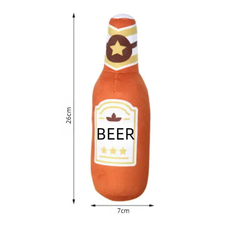 Beer Bottle Shaped Plush Dog Chew Toy Squeaky Interactive Bite-Resistant Pet Playing Supplies for Small to Large Dogs Teeth Clea