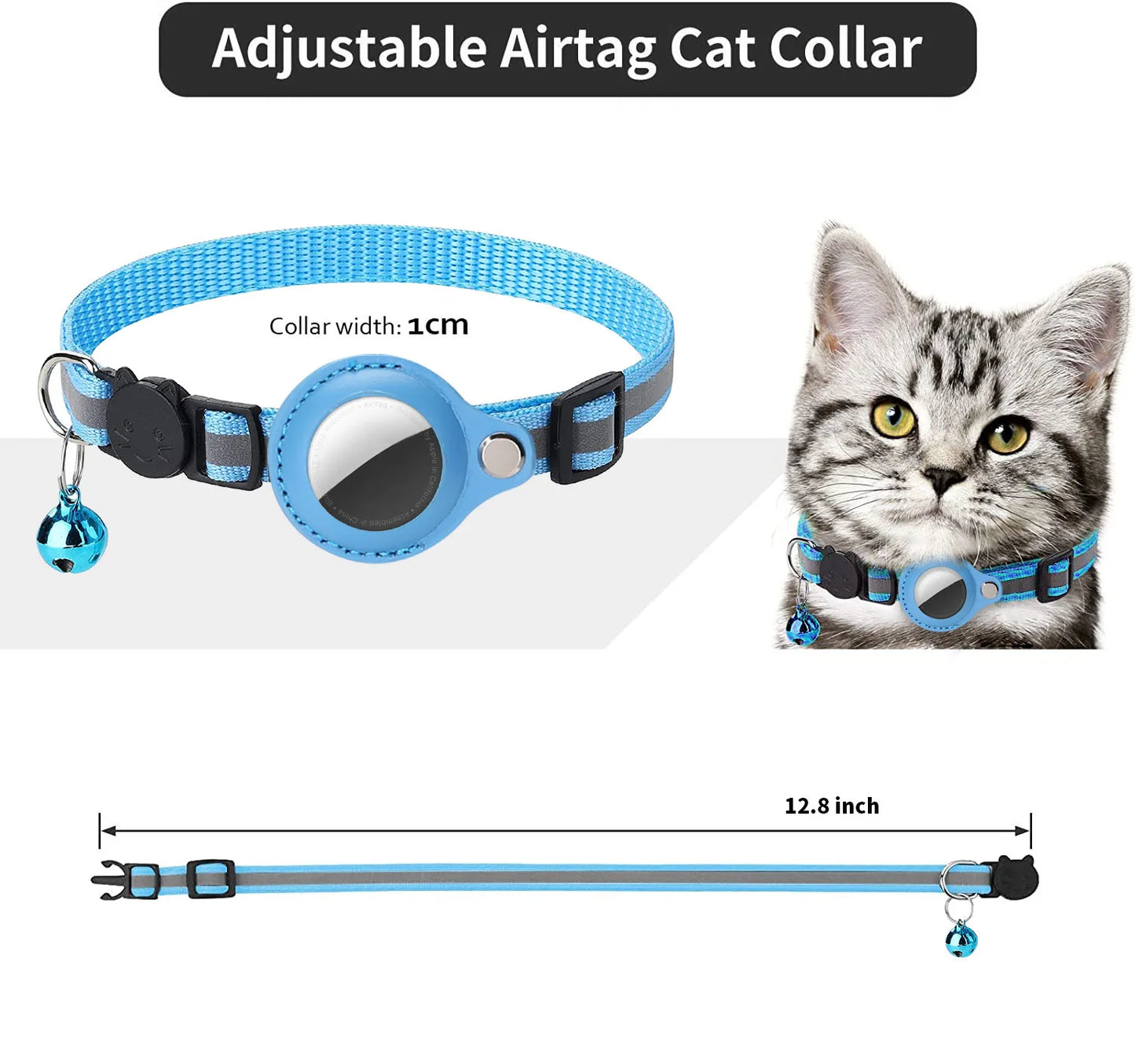 Cat AirTag Holder Collar - Breakaway Reflective Collar with Bell