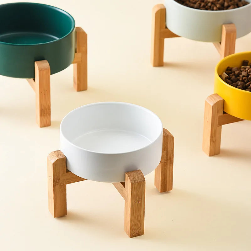 Elevated Dog Bowl - Ceramic with Wooden Stand