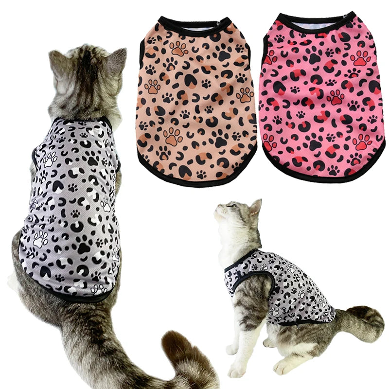 Leopard print breathable summer vest t-shirt for cats and small dogs

