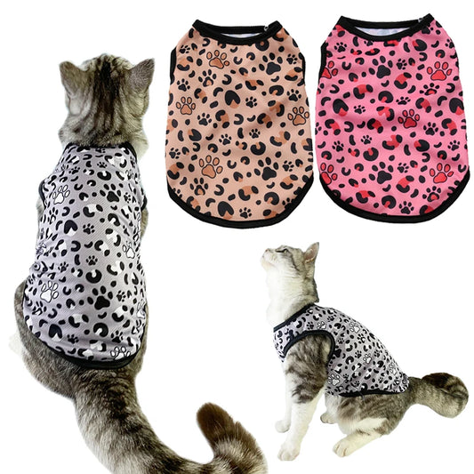 Leopard print breathable summer vest t-shirt for cats and small dogs
