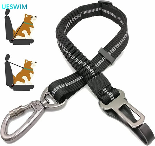 3-in-1 dog car seat belt with bungee safety tether and swivel carabiner
