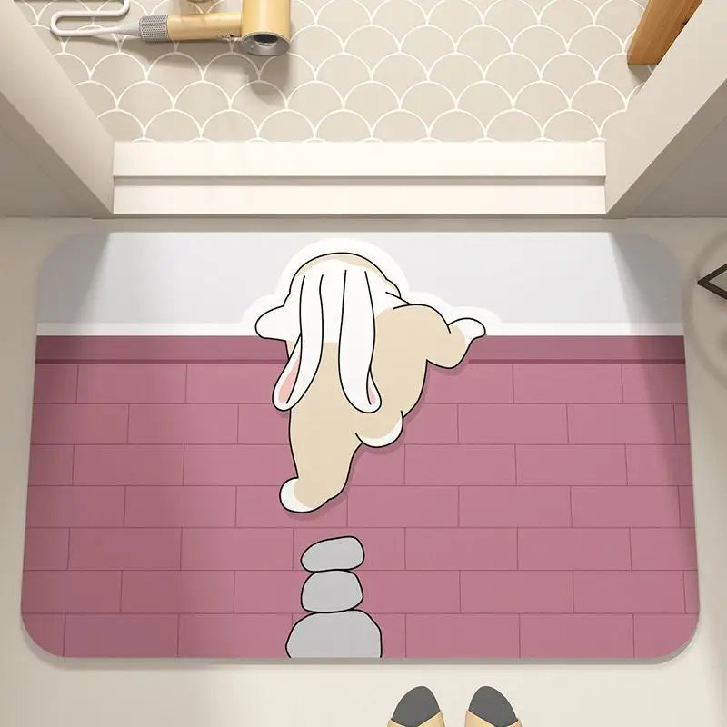 Cartoon Bathroom Soft Diatomaceous Mud Floor Mat, Bathroom Absorbent Foot Mat, Toilet Sink, Bedroom Mat, Carpet