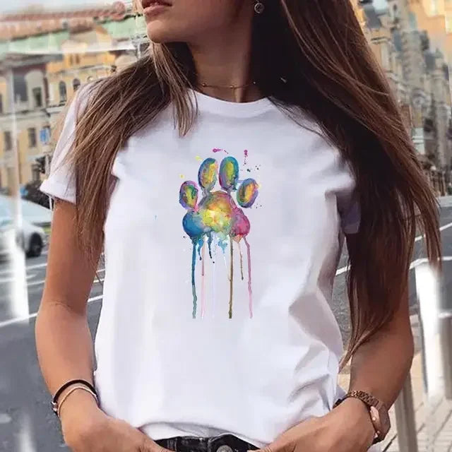 Dog Paw Print Women's T-Shirt - 90s Style Graphic Tee