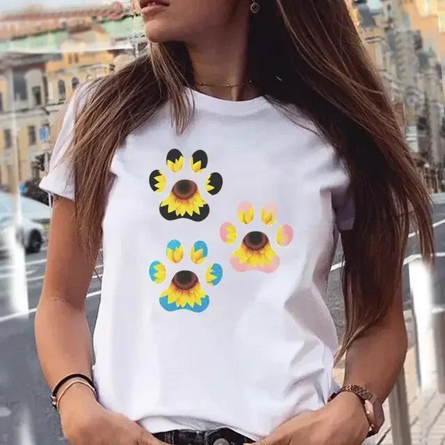 Dog Paw Print Women's T-Shirt - 90s Style Graphic Tee