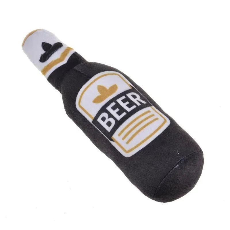 Beer Bottle Shaped Plush Dog Chew Toy Squeaky Interactive Bite-Resistant Pet Playing Supplies for Small to Large Dogs Teeth Clea