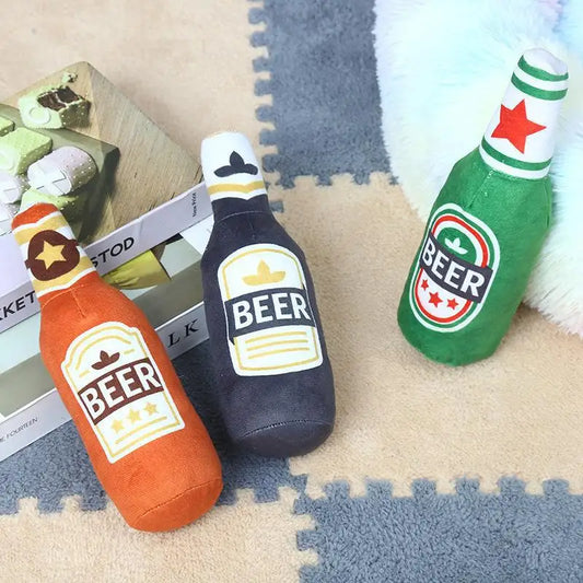Beer bottle plush dog toy squeaky bite-resistant chew toy for dogs
