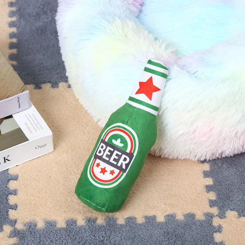 Beer Bottle Plush Dog Toy - Squeaky Bite-Resistant Chew Toy