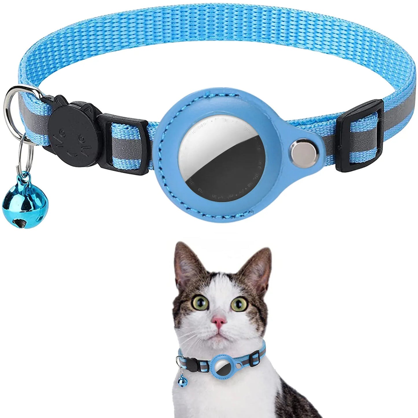 Cat AirTag Holder Collar - Breakaway Reflective Collar with Bell