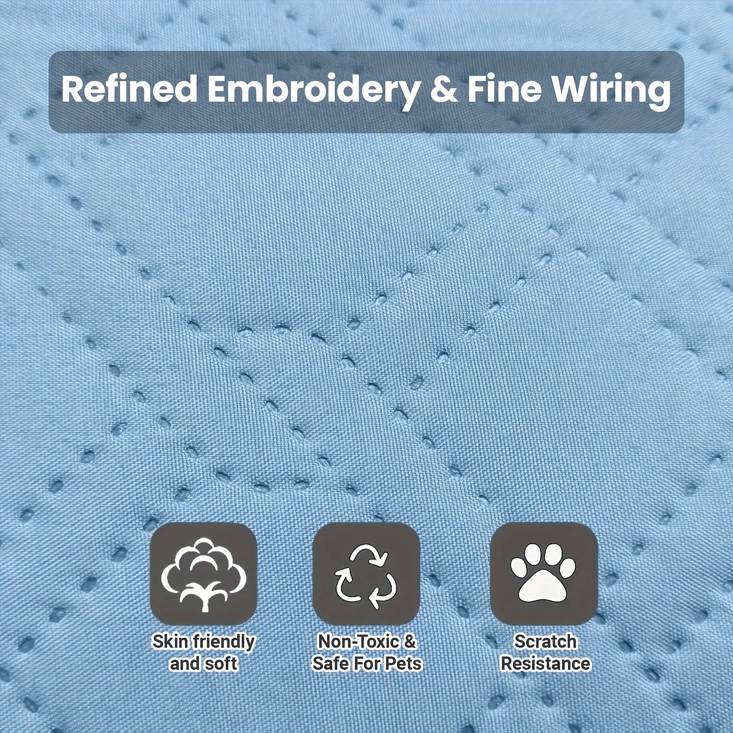 Blue washable dog cooling mat with quilted pattern and breathable design