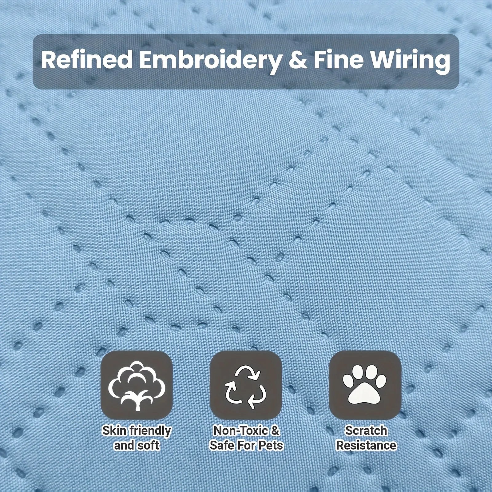 Blue washable dog cooling mat with quilted pattern and breathable design