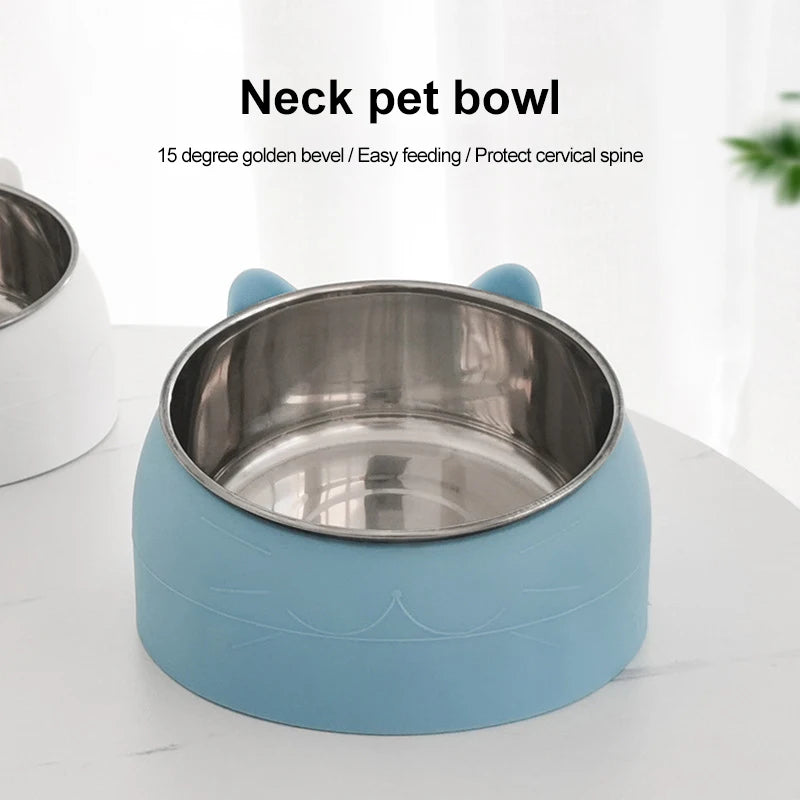 Cat Food Bowl - Stainless Steel Inclined Feeder
