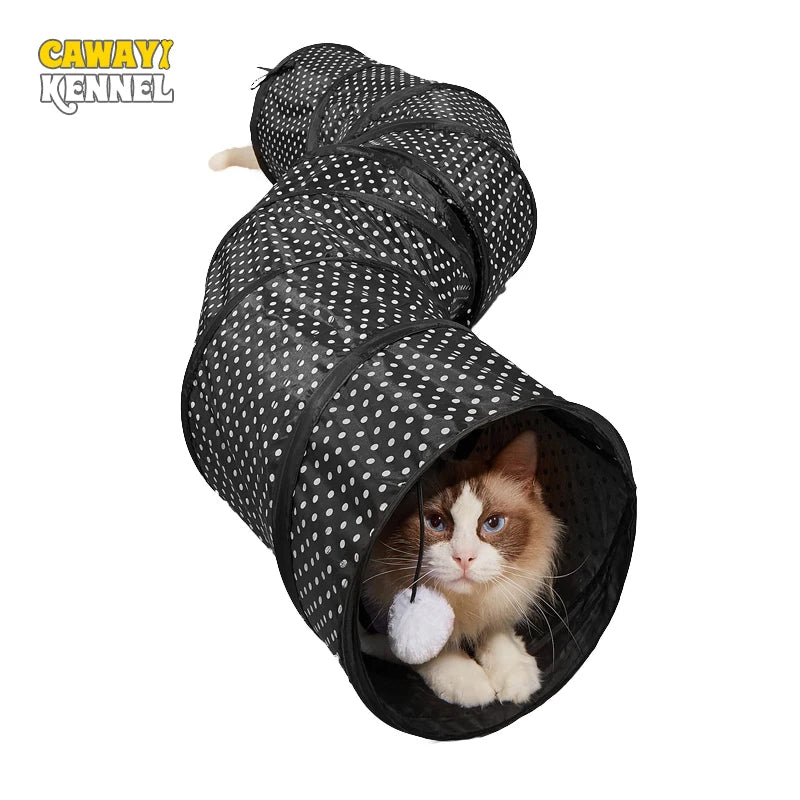 
Black S-shaped collapsible cat tunnel for indoor and outdoor play