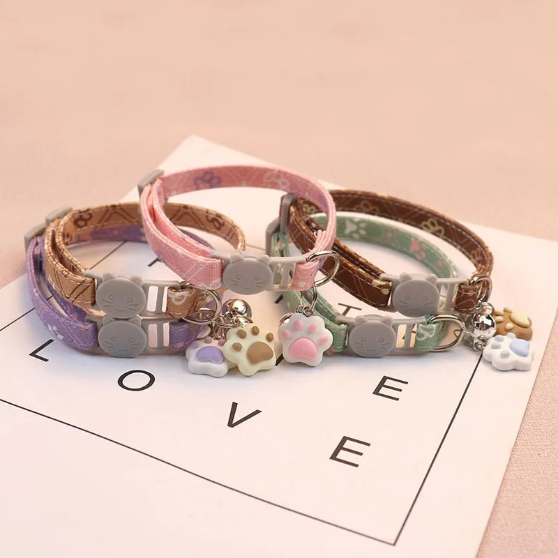 Cat Collar with Bell - Cartoon Footprint Adjustable Safety Collar
