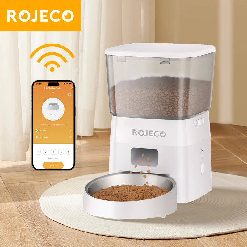 White automatic cat feeder with WiFi smart control and remote app

