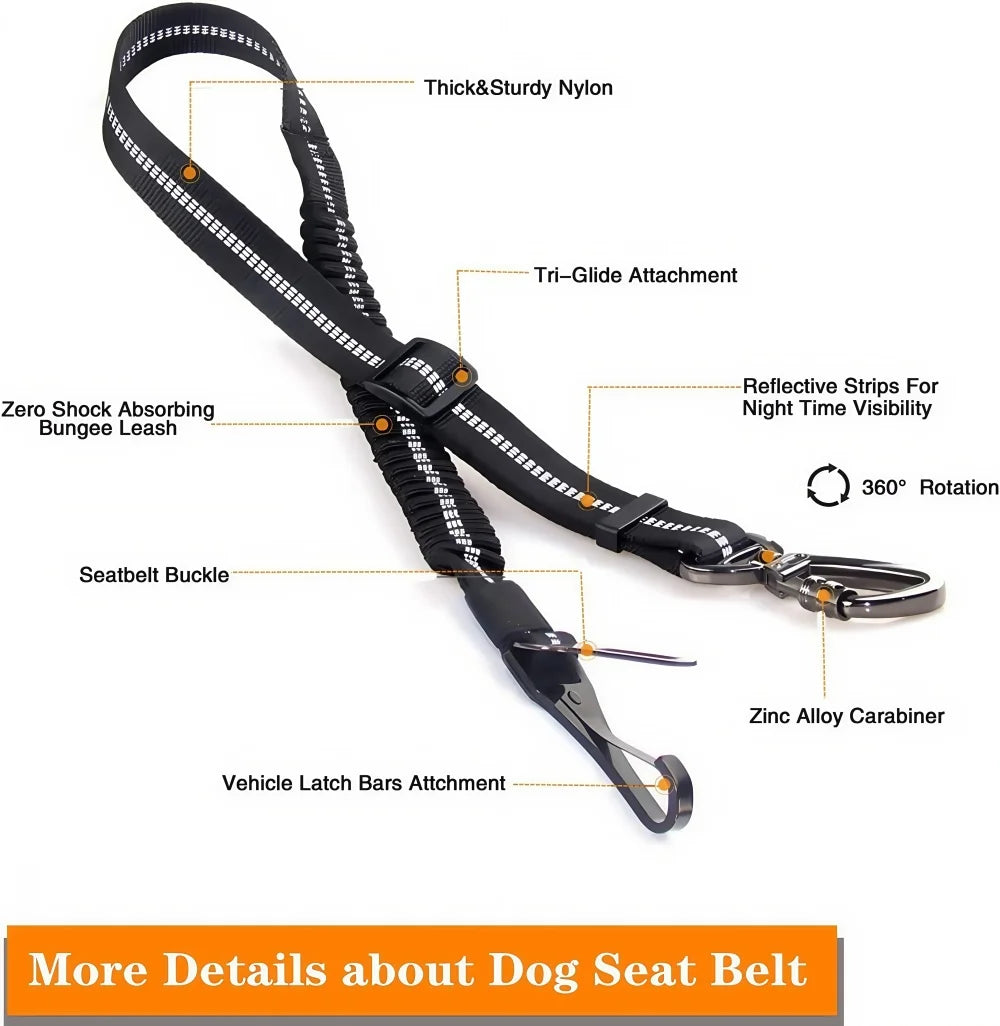 Dog Seatbelt - 3-in-1 Safety Tether with Carabiner