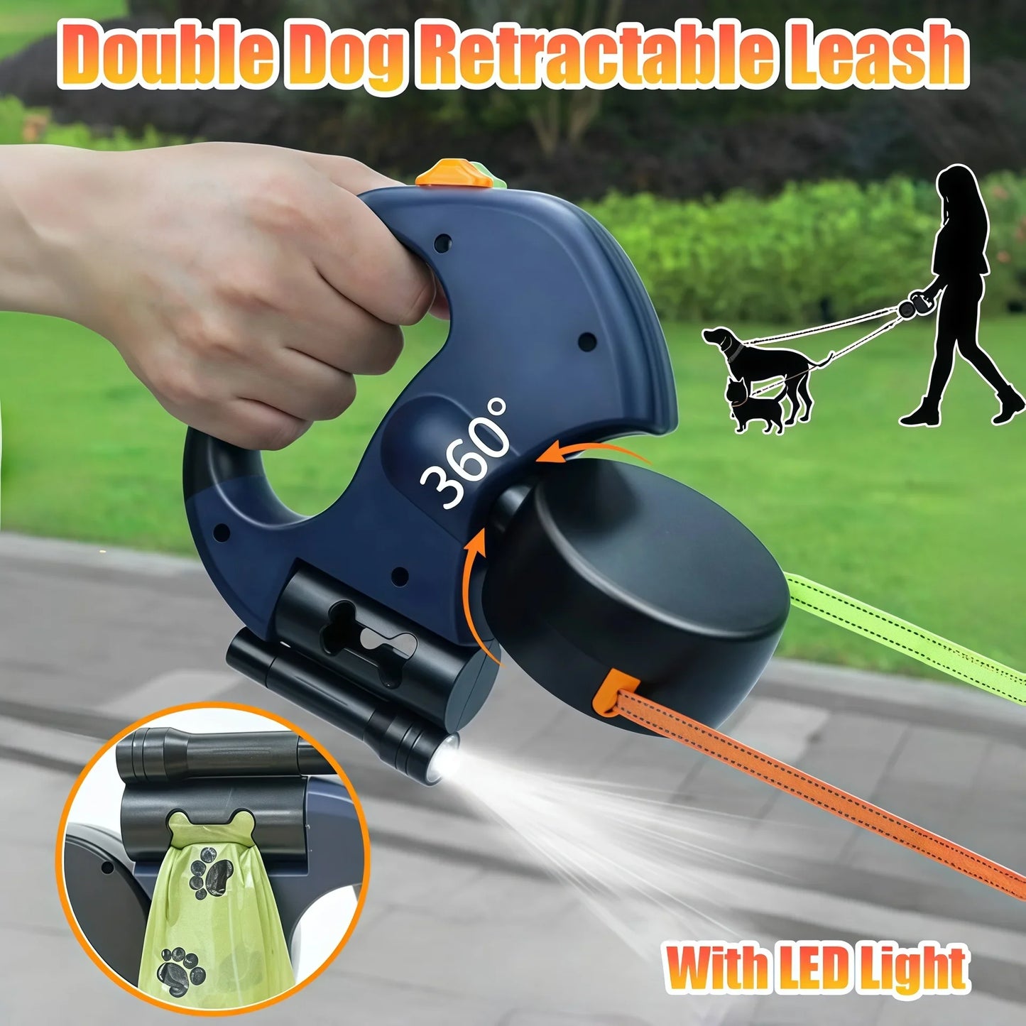 Retractable Dog Leash - Dual Pet Leash with Light
