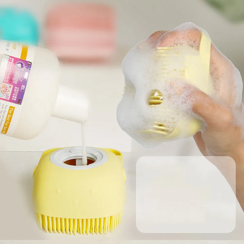 2-in-1 silicone pet bath brush massage and shampoo dispenser for dogs
