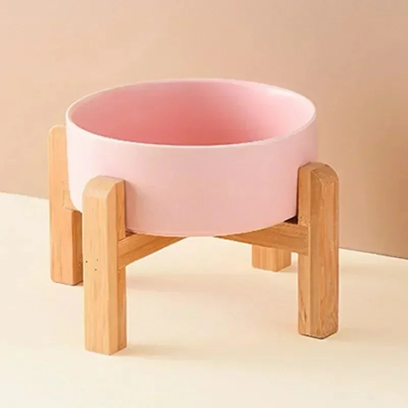 Elevated Dog Bowl - Ceramic with Wooden Stand