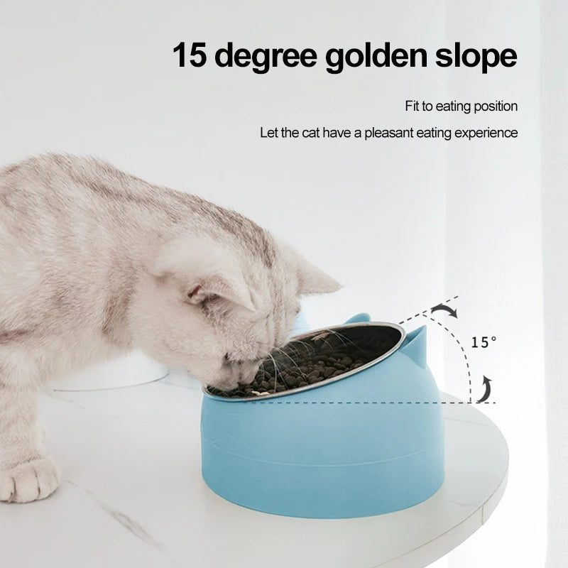 Cat Food Bowl - Stainless Steel Inclined Feeder