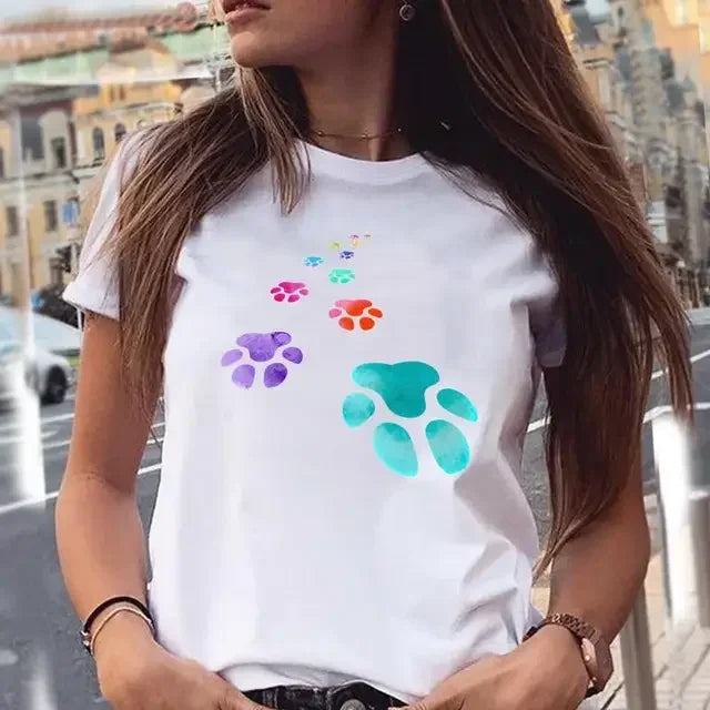Dog Paw Print Women's T-Shirt - 90s Style Graphic Tee