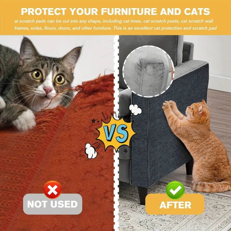 Orange tabby cat on furniture protected with cat scratching mat