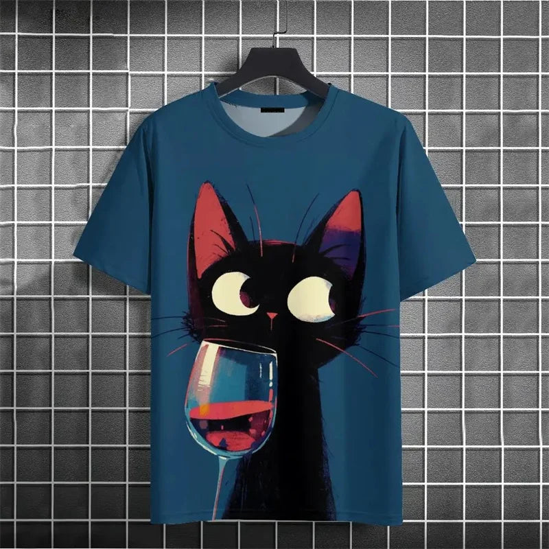 3D Printed Cat T-Shirt for Men - Funny Animal Pattern Summer Tee