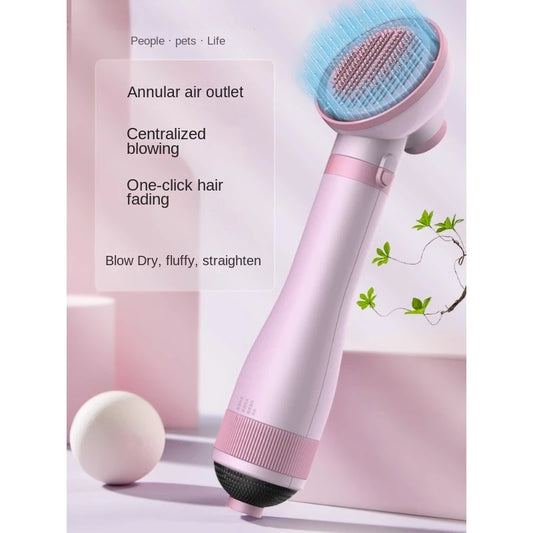 Purple 2-in-1 pet grooming dryer with brush attachment and accessories