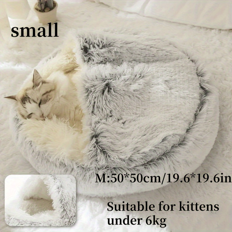 Plush Round Hooded Pet Bed - Warm for Cats & Dogs