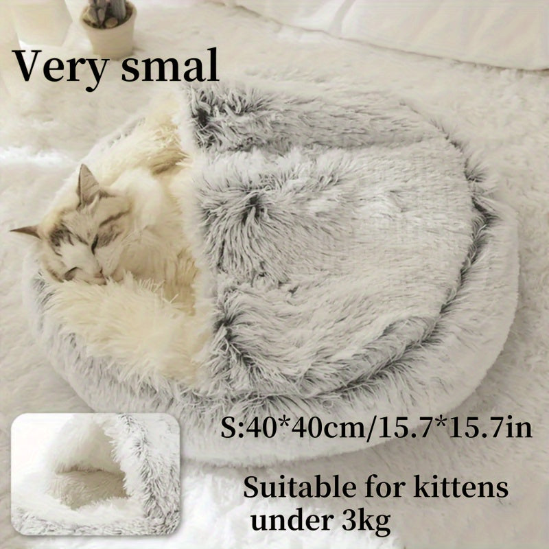 Plush Round Hooded Pet Bed - Warm for Cats & Dogs