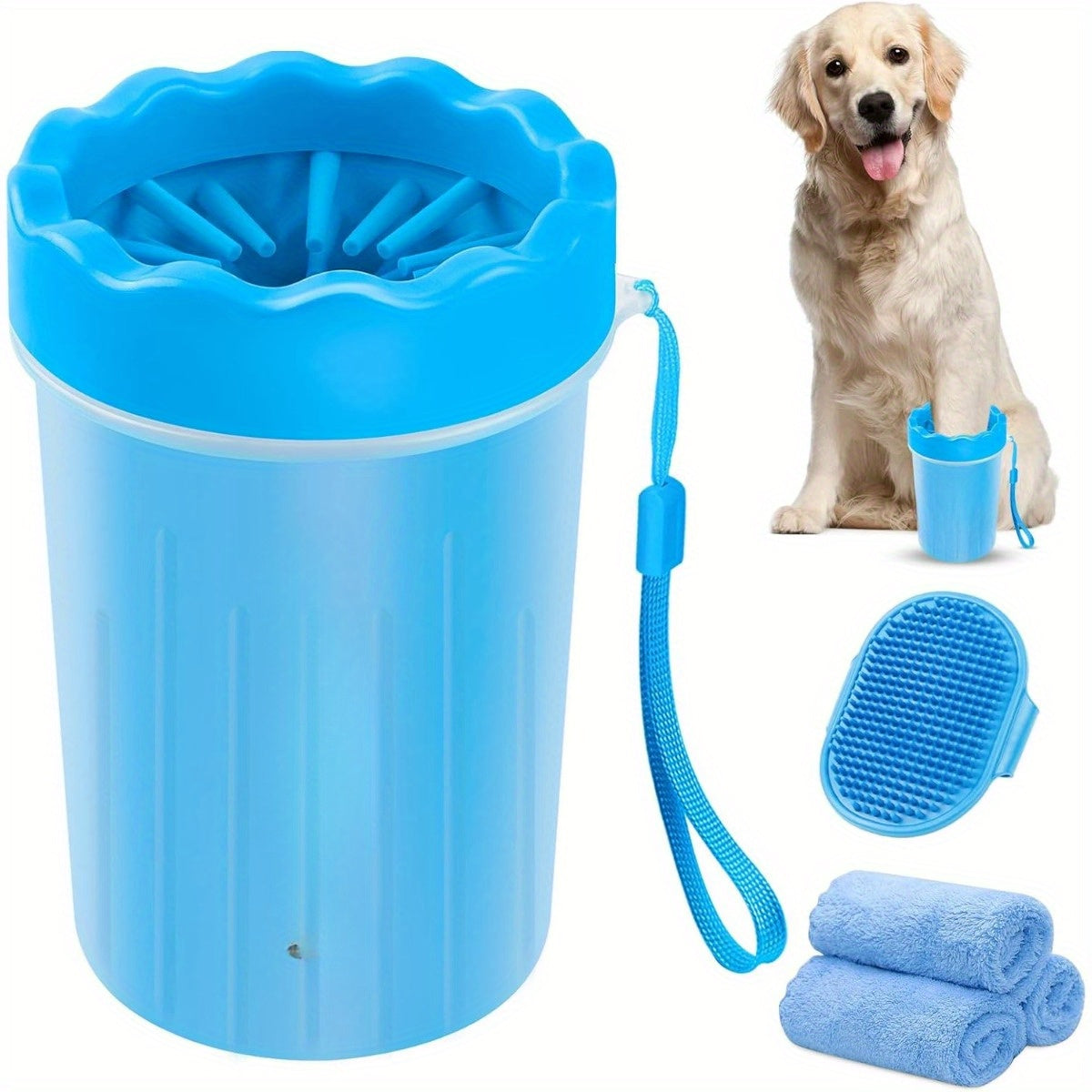 
Blue portable dog paw washer for cleaning muddy paws on all breeds