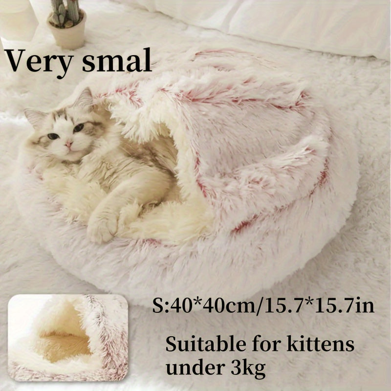 Plush Round Hooded Pet Bed - Warm for Cats & Dogs