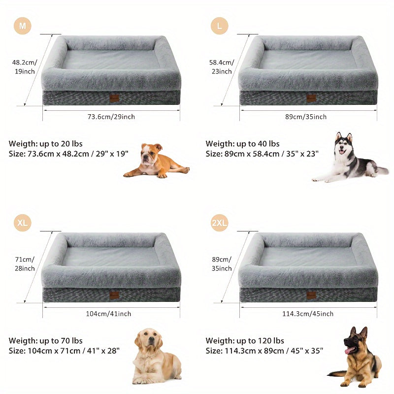 Washable large dog bed with supportive bolster cushion