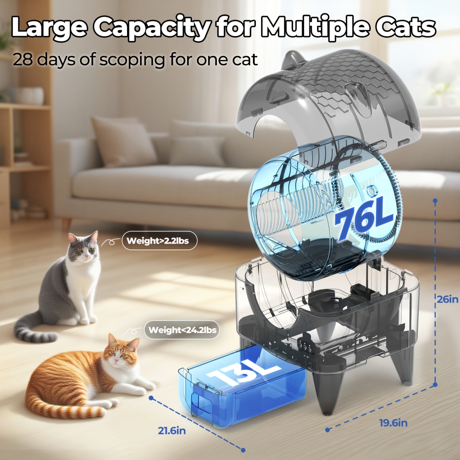 Smart cat litter tray with built-in odor removal and scoop storage