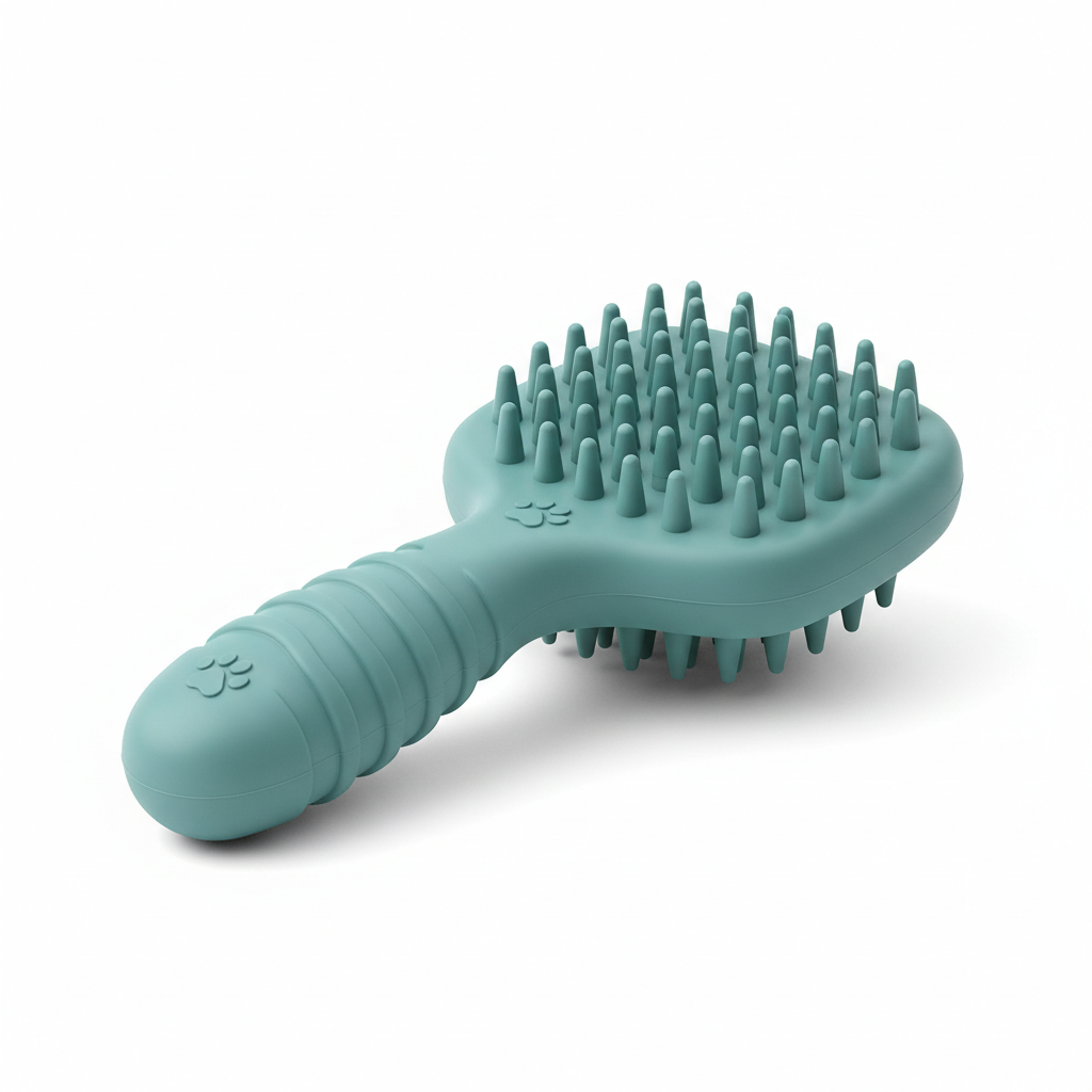 Close-up of soft silicone bristles on pet grooming brush